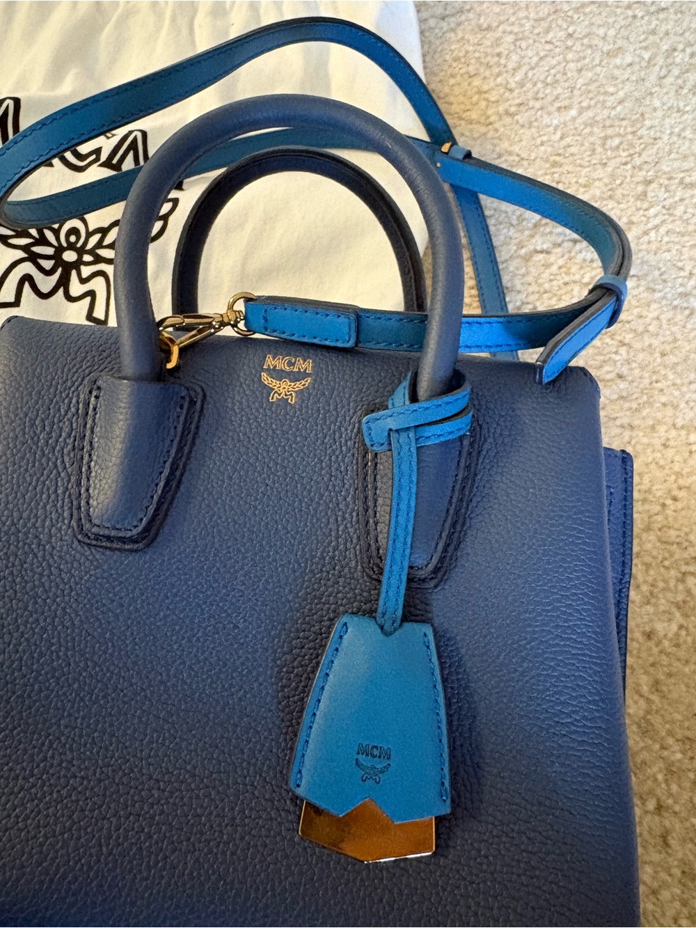 MCM Navy and Teal Leather Top-Handle Mini Milla Crossbody bag - Picture 2 of 5